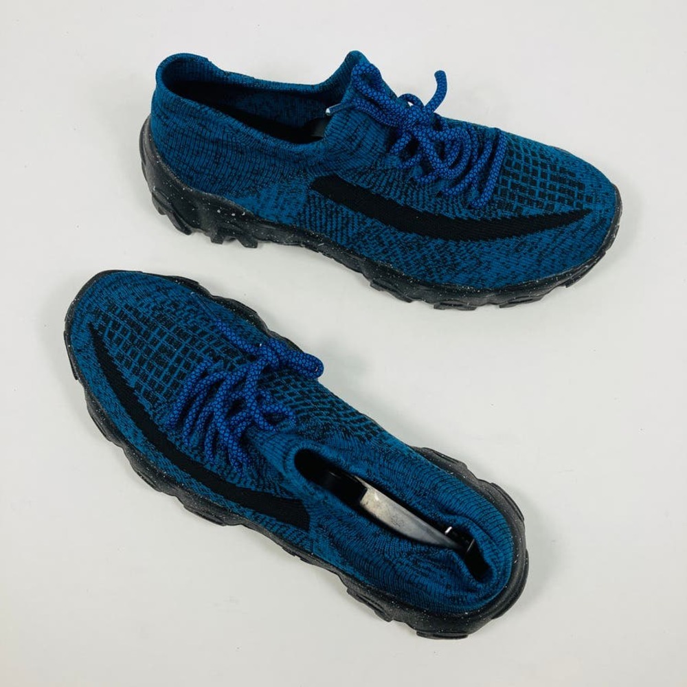 Shein Mens 7/38 Blue Knit Running Sneakers Stylish Elevator Shoes Casual Sports